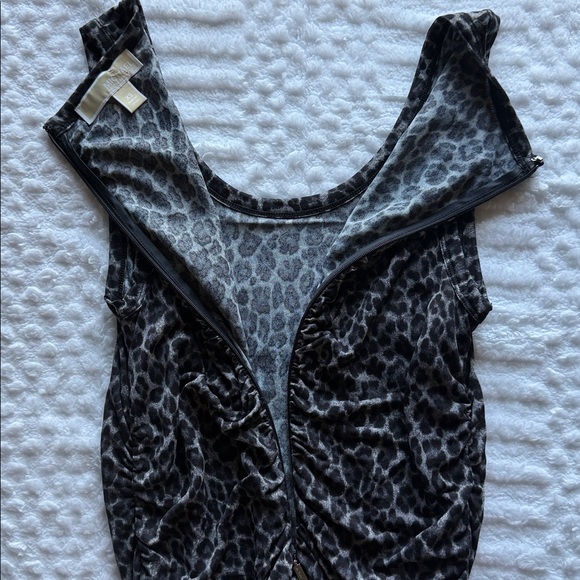 MICHAEL KORS Leopard Print Bodycon Mini Dress Ruched Stretch Sexy Night Out XS - Picture 13 of 15